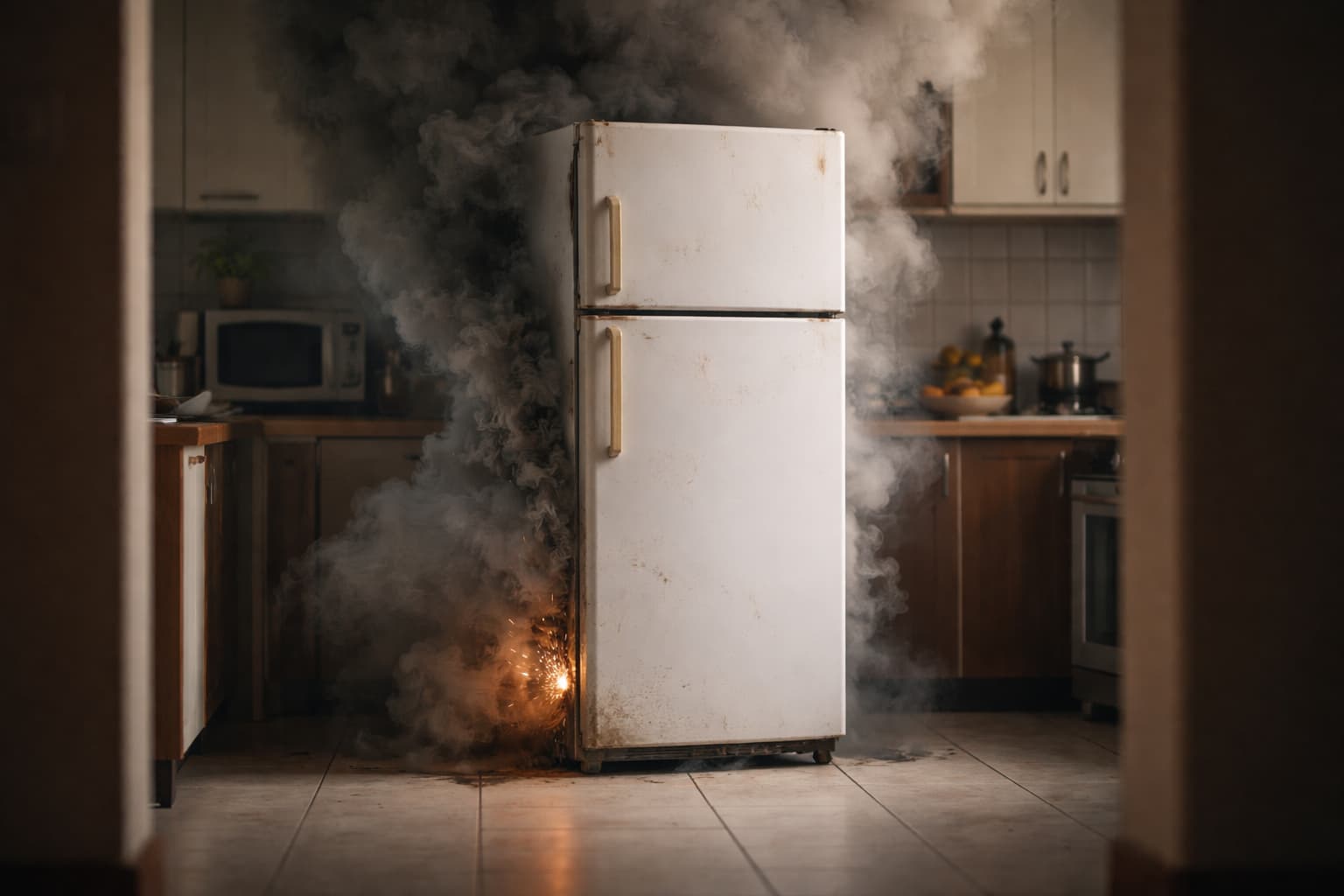 geladeira esfumaçando com o motor queimado