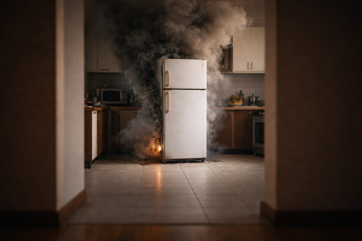 geladeira esfumaçando com o motor queimado